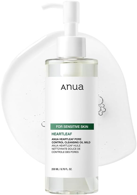 ANUA Heartleaf Pore Control Cleansing Oil MILD 200ml for sensitive skin, effective makeup remover and pore care.