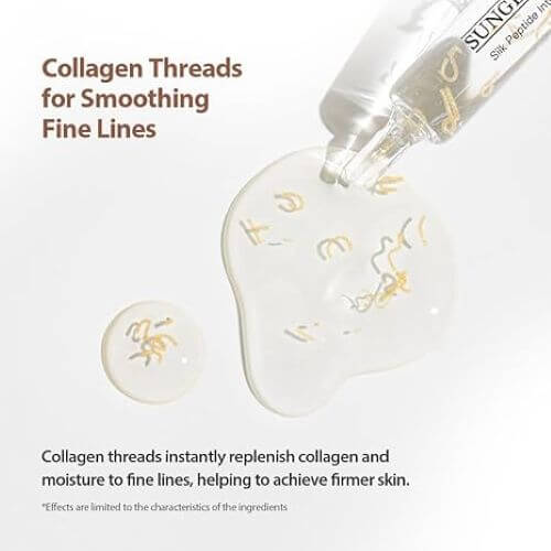 Sungboon Editor Deep Collagen Silk Peptide Intensive Ampoule 40ml showing collagen threads for smoothing fine lines.