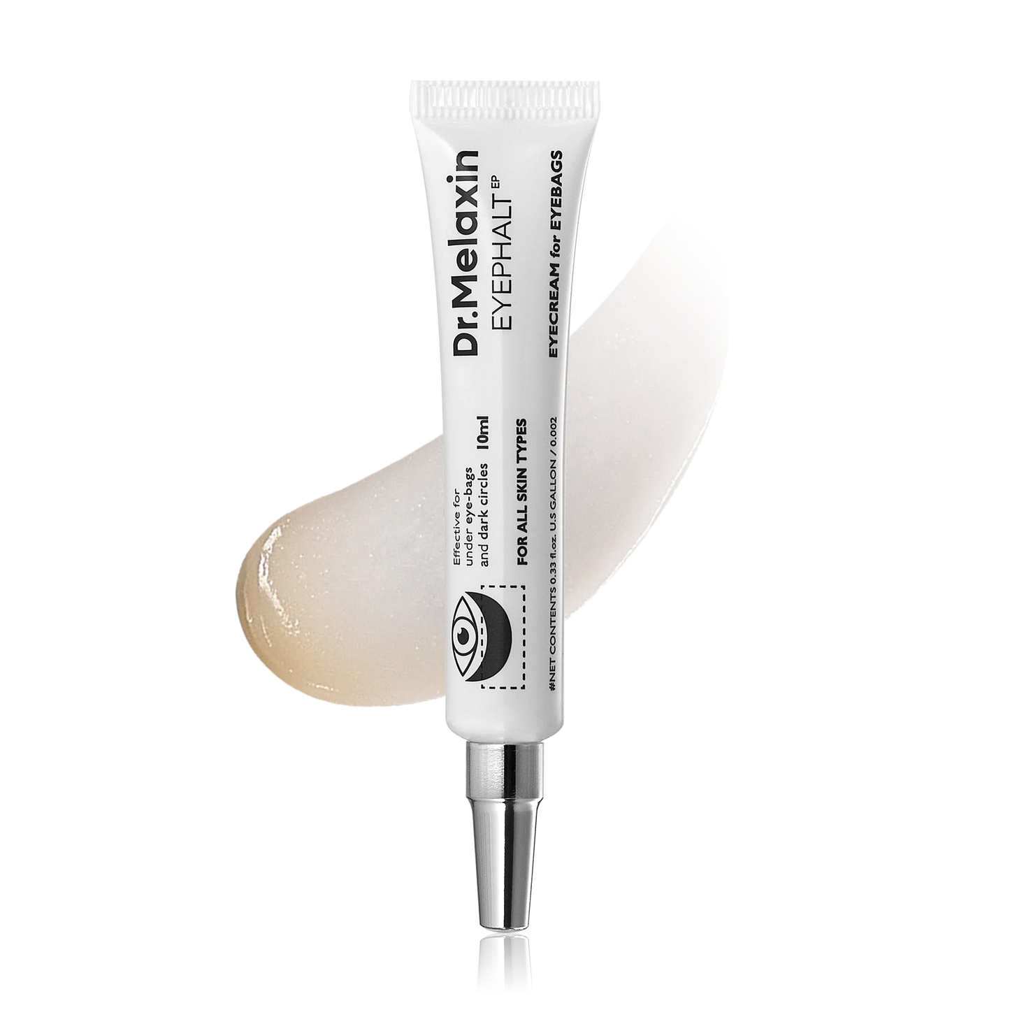 Dr. Melaxin Eyephalt Eyebag Cream tube with applicator, 10ml, for reducing dark circles and under-eye bags.