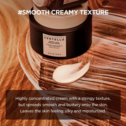 Skin1004 MADAGASCAR CENTELLA PROBIO-CICA ENRICH CREAM showcases smooth creamy texture for moisturized skin.