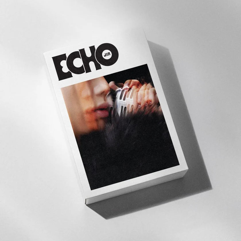 A white rectangular box or package with the word 'ECHO' in bold black letters at the top and a dark photographic cover image on the front, shown at an angle on a light gray background.